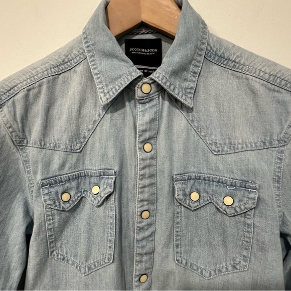 Scotch & Soda AMS BLAUW Sawtooth Snap Button Denim Shirt Small Blue Western READ - Picture 4 of 14